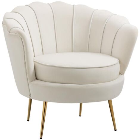 POLTRONA DI DESIGN STILE VINTAGE IMBOTTITA IN VELLUTO. 79X77X77CM. CREMA