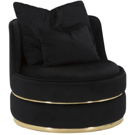 Poltrona elegante in tessuto nero e oro con cuscini 84x75 cm Paris Space