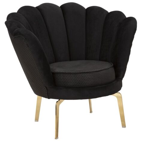 Poltrona elegante, tessuto imbottito nero, gambe metallo dorate 83x76x78cm Vienna Plus