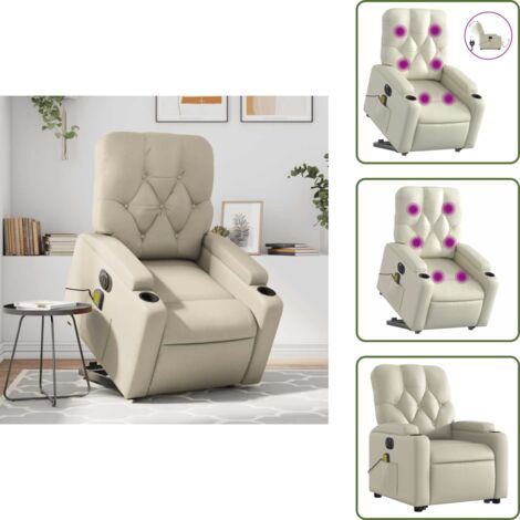 Poltrona elettrica con funzione di sollevamento - vidaXL Poltrona Alzapersona Elettrica Reclinabile Crema in Similpelle - Poltrona con vibrazione
