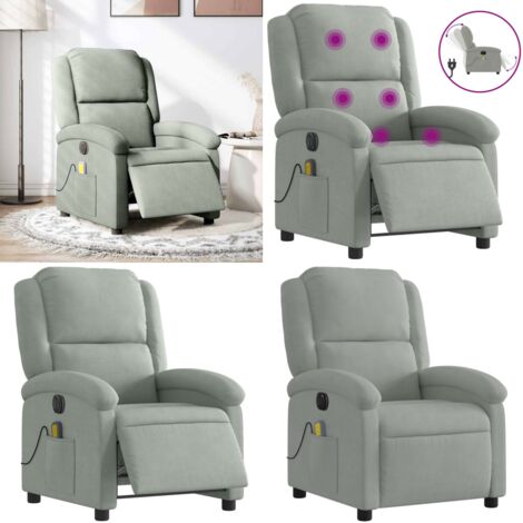 Poltrona Elettrica Massaggi Reclinabile Grigio Chiaro Velluto - Massaggio - Reclinazione