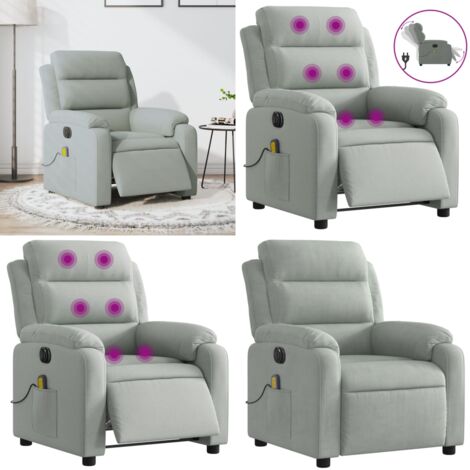 Poltrona Elettrica Massaggi Reclinabile Grigio Chiaro Velluto - Massaggio - Reclinazione