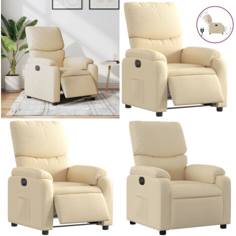 Poltrona Elettrica Reclinabile Crema in Tessuto - Seduta elettrica - Reclinazione automatica