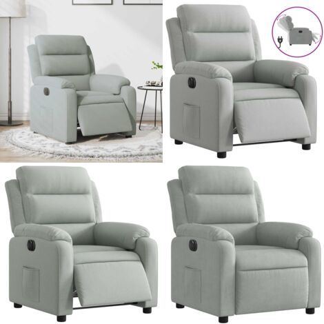 Poltrona Elettrica Reclinabile Grigio Chiaro in Vera Pelle - Seduta elettrica - Reclinazione automatica