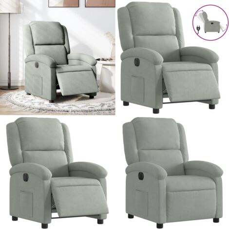 Poltrona Elettrica Reclinabile Grigio Chiaro in Vera Pelle - Seduta elettrica - Schienale elettrico