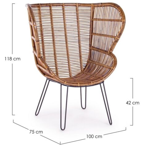Poltrona "Estefan" per interno, Seduta In Rattan Ed Intreccio In Kubu 100 x 75 x 118h cm -Classic