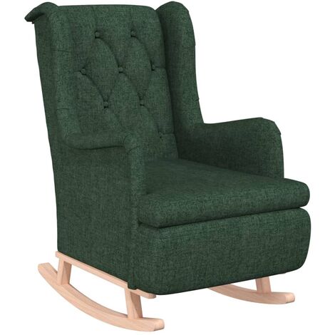 Poltrona Gambe a Dondolo Legno di Gomma Verde Scuro in Tessuto vidaXL