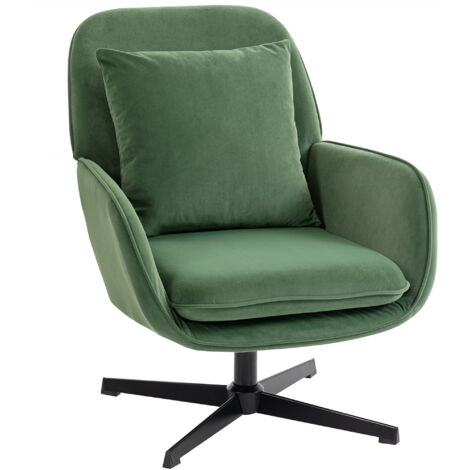 Poltrona girevole da soggiorno con cuscino lombare e rivestimento in tessuto effetto velluto, verde