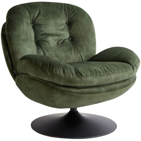 Poltrona girevole in velluto con seduta imbottita Base singola stile vintage Verde scuro Nolvik