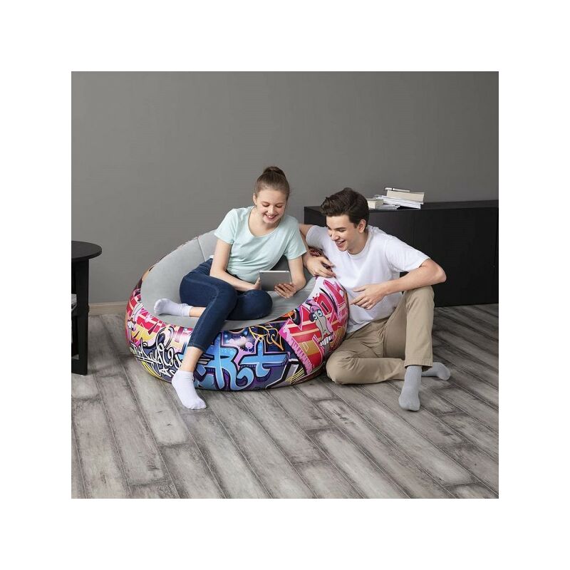 Trade Shop Traesio - Puf Hinchable Sillón Smurf Graffiti Street Art 112X112X66 Cm 3 Colores 75075