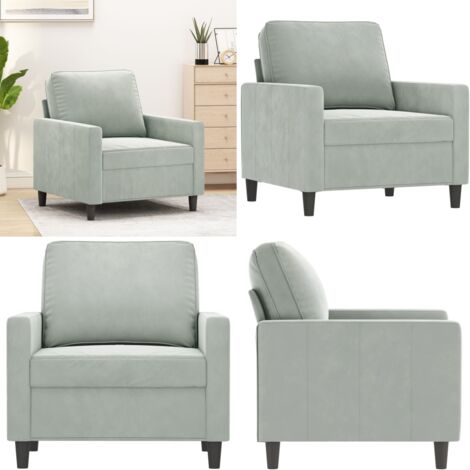 Poltrona Grigio Chiaro 60 cm Velluto - Poltrona in velluto - Poltrona con imbottitura