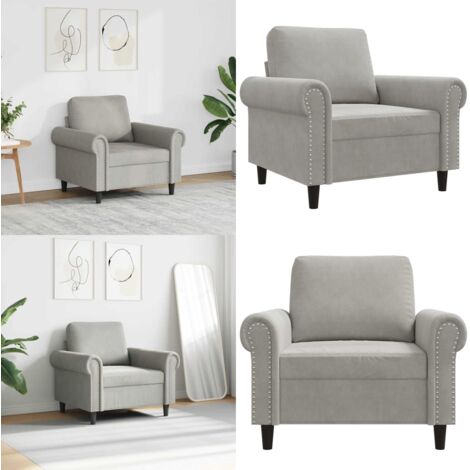 Poltrona Grigio Chiaro 60 cm Velluto - Poltrona in velluto - Poltrona con imbottitura