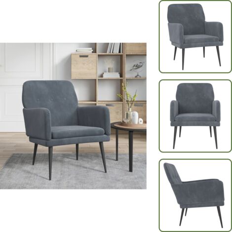 Poltrona grigio scuro - vidaXL Poltrona Grigio Scuro 62x79x79 cm Velluto - Poltrona con schienale imbottito