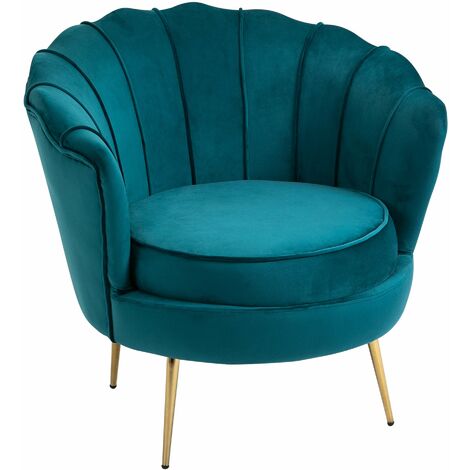 Poltrona Imbottita 79x77x77 cm in Velluto Verde Petrolio
