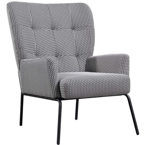 Poltrona Imbottita Breda Pärumm con Design Geometrico Ecrù e Nero 78x94x98 cm