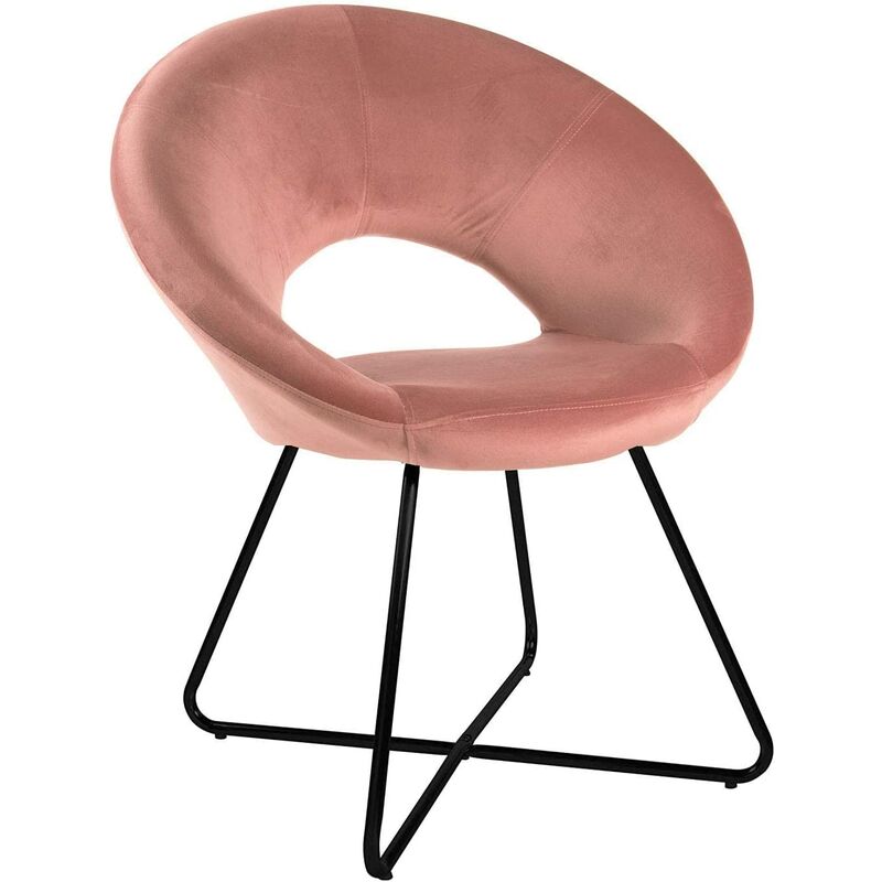 Baroni home - fauteuil rond <strong>rembourre</strong> en velours rose poudre avec <strong>pieds</strong> fer noir. de bureau ou salle a manger, super confortable et