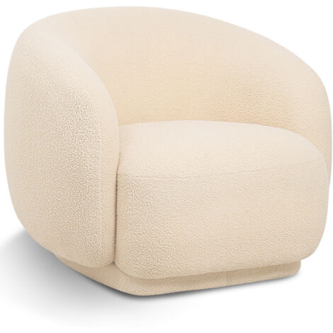 Poltrona Imbottita in Tessuto Bouclé - Design Curvo - Drisela Crema