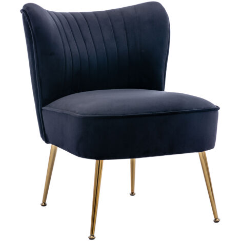Poltrona Imbottita Moderna Sedia da Salotto in Velluto Poltroncina con Gambe in Metallo Dorato per Soggiorno, Nero