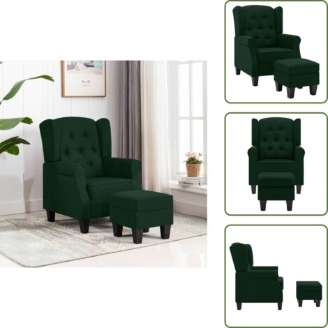 Poltrona imbottita - vidaXL Poltrona con Poggiapiedi Verde Scuro in Tessuto - Poggiapiedi in cotone PP