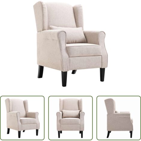Poltrona in legno -  Poltrona Beige in Tessuto