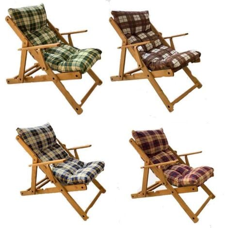 Poltrona in legno relax con cuscino fantasia quadrettoni Made In Italy - Verde