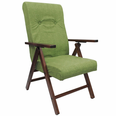 Poltrona in Legno Sedia sdraio Imbottita verde Schienale Reclinabile tessuto Made in Italy Seduta Regolabile Ergonomica robusta