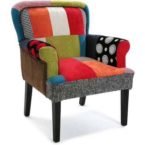 Poltrona in Patchwork MULTICOLORE piedi in Legno Comoda Resistente per Soggiorno  Camera da Letto Ingresso ufficio casa lavoro