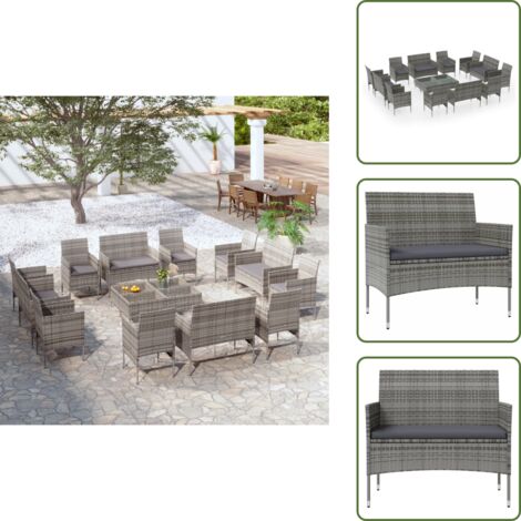 Poltrona in rattan - vidaXL Set Divani da Giardino 16 pz con Cuscini in Polyrattan Grigio - Divano in rattan