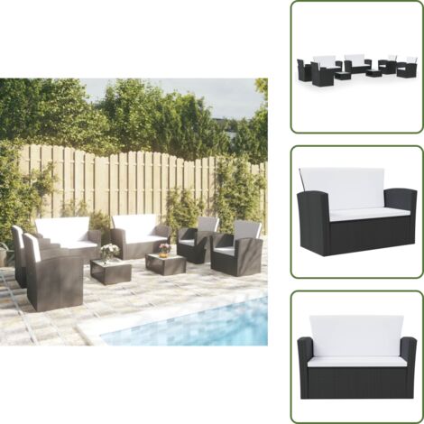Poltrona in rattan - vidaXL Set Divani da Giardino 8 pz con Cuscini in Polyrattan Nero - Divano in rattan
