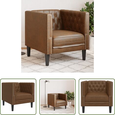 Poltrona in similpelle -  Poltrona Chesterfield Marrone in Similpelle Scamosciata