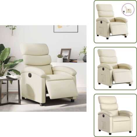 Poltrona in similpelle - VidaXL Poltrona Reclinabile Elettrica Crema in Similpelle - Poltrona con funzione di reclinazione automatica