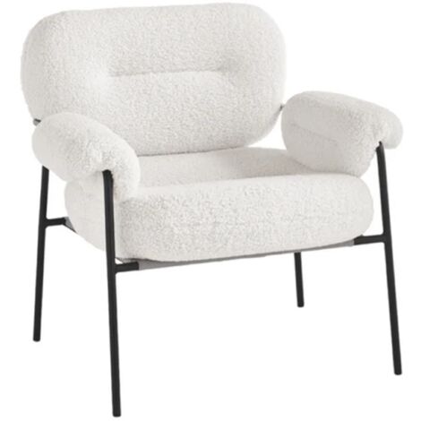 Poltrona in tessuto boucle' Bianco con struttura in metallo Nero KENT