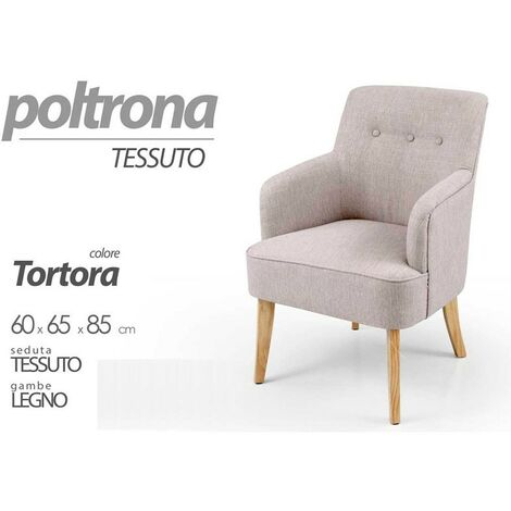 Poltrona in tessuto da camera salotto piedi legno cm 60 x 65 x 85 h tortora