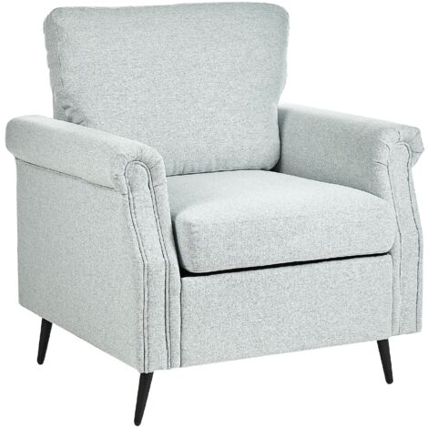 Poltrona in Tessuto Grigio con Gambe in Metallo Nero Stile Glamour Retrò Vietas