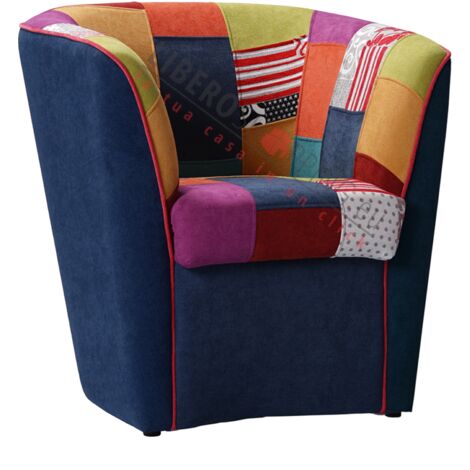 Poltrona in tessuto patchwork cucita a mano per camera ufficio BLU