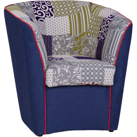 Poltrona in tessuto patchwork cucito a mano BLU