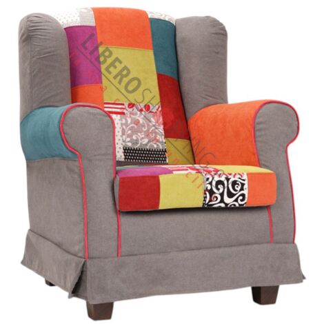 Poltrona in tessuto patchwork sfoderabile BERGERE GRIGIO