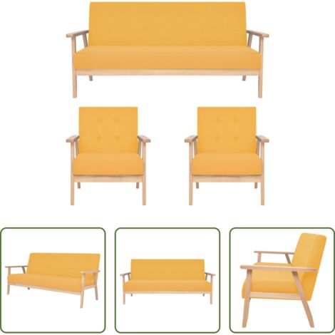 Poltrona in tessuto -  Set di Divani 3 pz in Tessuto Giallo