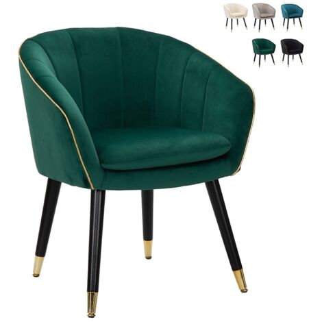 Poltrona in Tessuto Verde Struttura Metallo Nero Oro Sedia da Pranzo