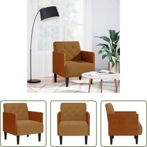 Poltrona in velluto -  Divano Sedia con Braccioli Marrone 55 cm in Velluto