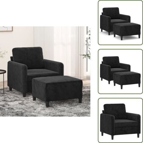 Poltrona in velluto - vidaXL Poltrona con Poggiapiedi Nero 60 cm in Velluto - Poggiapiedi flessibile