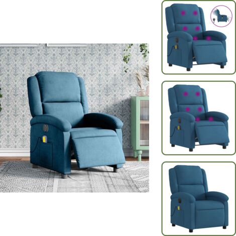 Poltrona in velluto - vidaXL Poltrona Massaggiante Reclinabile Elettrica Blu in Velluto - Poltrona reclinabile