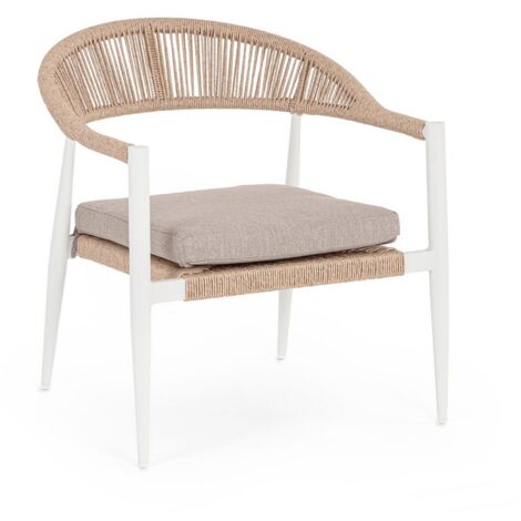 Poltrona "Jandia" in alluminio verniciato a polvere da giardino e veranda -Bianco/Beige