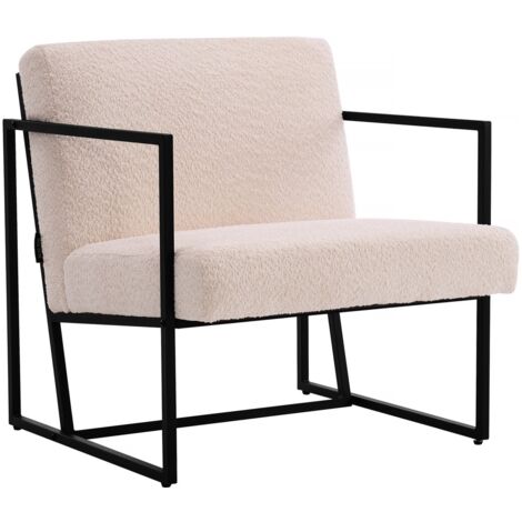 Poltrona "Kennedy" in metallo con tessuto bouclette - 73.5 x 75.5 x 81 cm - Crema