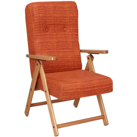 Poltrona legno in faggio naturale reclinabile tessuto Arancio- Molisana
