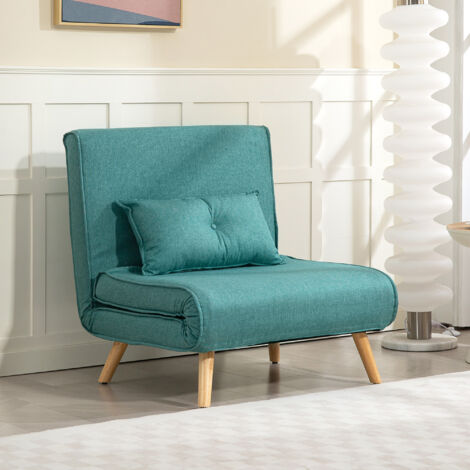 Poltrona letto 1 posto 3 in 1 con schienale regolabile a 5 posizioni, cuscino incluso, 80x75x87 cm, verde