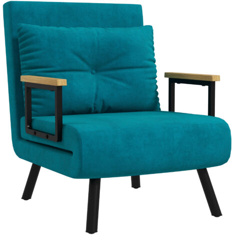 Poltrona Letto 3 in 1 con Schienale Reclinabile in 5 Posizioni e Cuscino, 63x73x81 cm, Blu Scuro