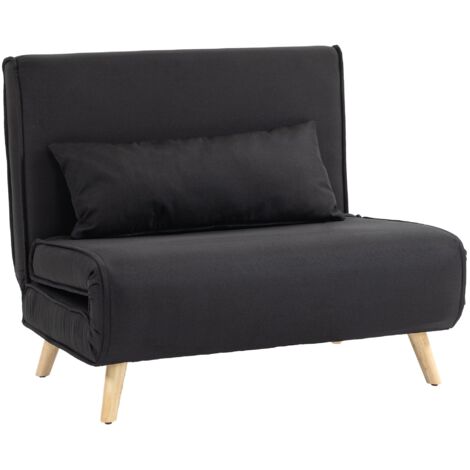 Poltrona Letto con Schienale Reclinabile su 6 Posizioni 94x78x80 cm in Tessuto Nero