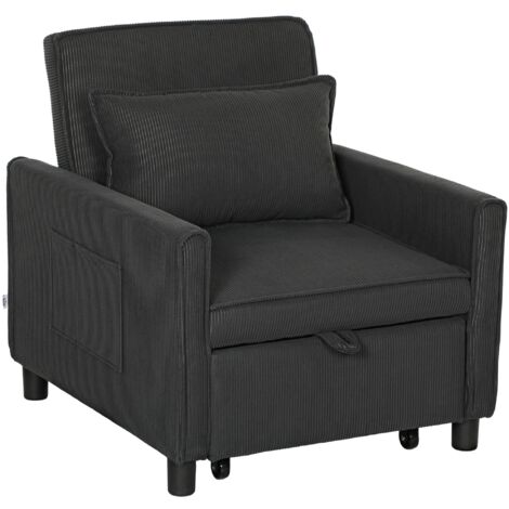 Poltrona Letto Reclinabile 74x84x81 cm in Tessuto Effetto Velluto Grigio Scuro