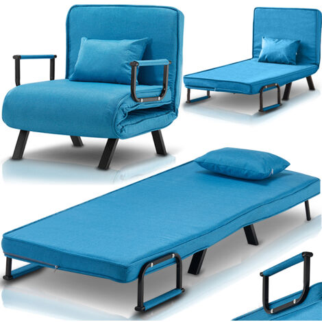 Poltrona Letto Reclinabile Chaise Lounge con Seduta Imbottita Convertibile Blu